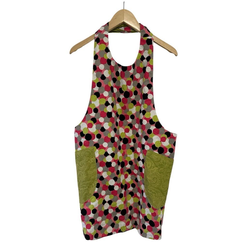 Handmade Reversible Apron One Size Polka Dot Kitchen Garden retro vintage green